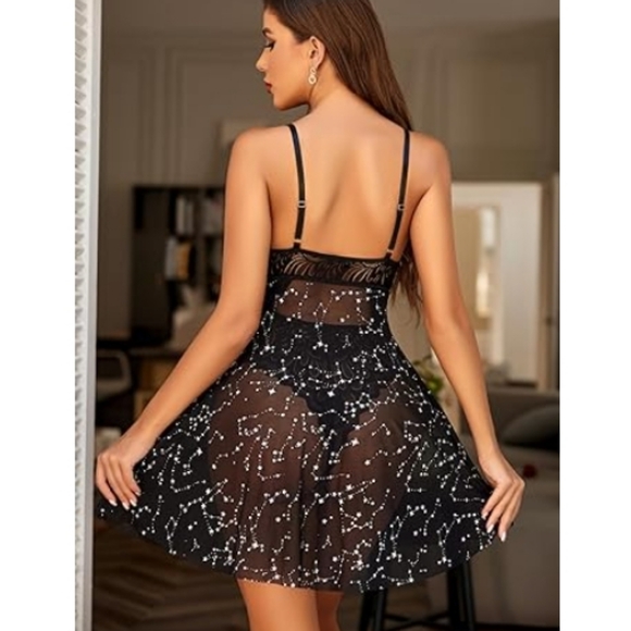 Babydoll Lingerie Floral Snap Crotch Teddy Chemise Nightie Lace Nightgown Black. - Picture 5 of 8